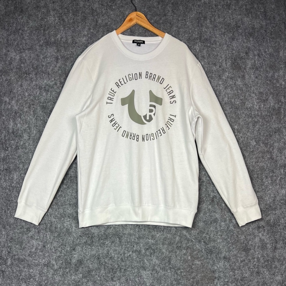 True Religion White and Gray Crewneck Sweater for Men’s Size XL